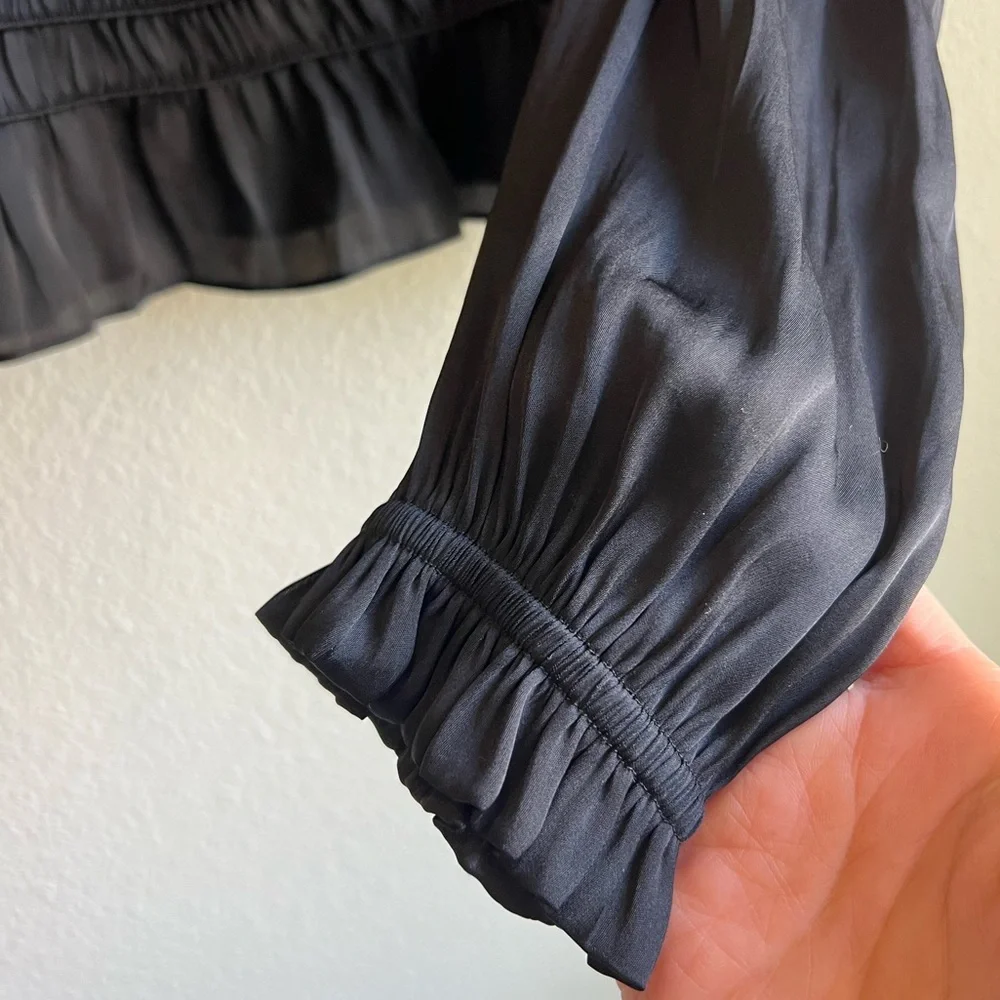 EXPRESS Peplum Tie Neck Black Blouse - Picture 3 of 5